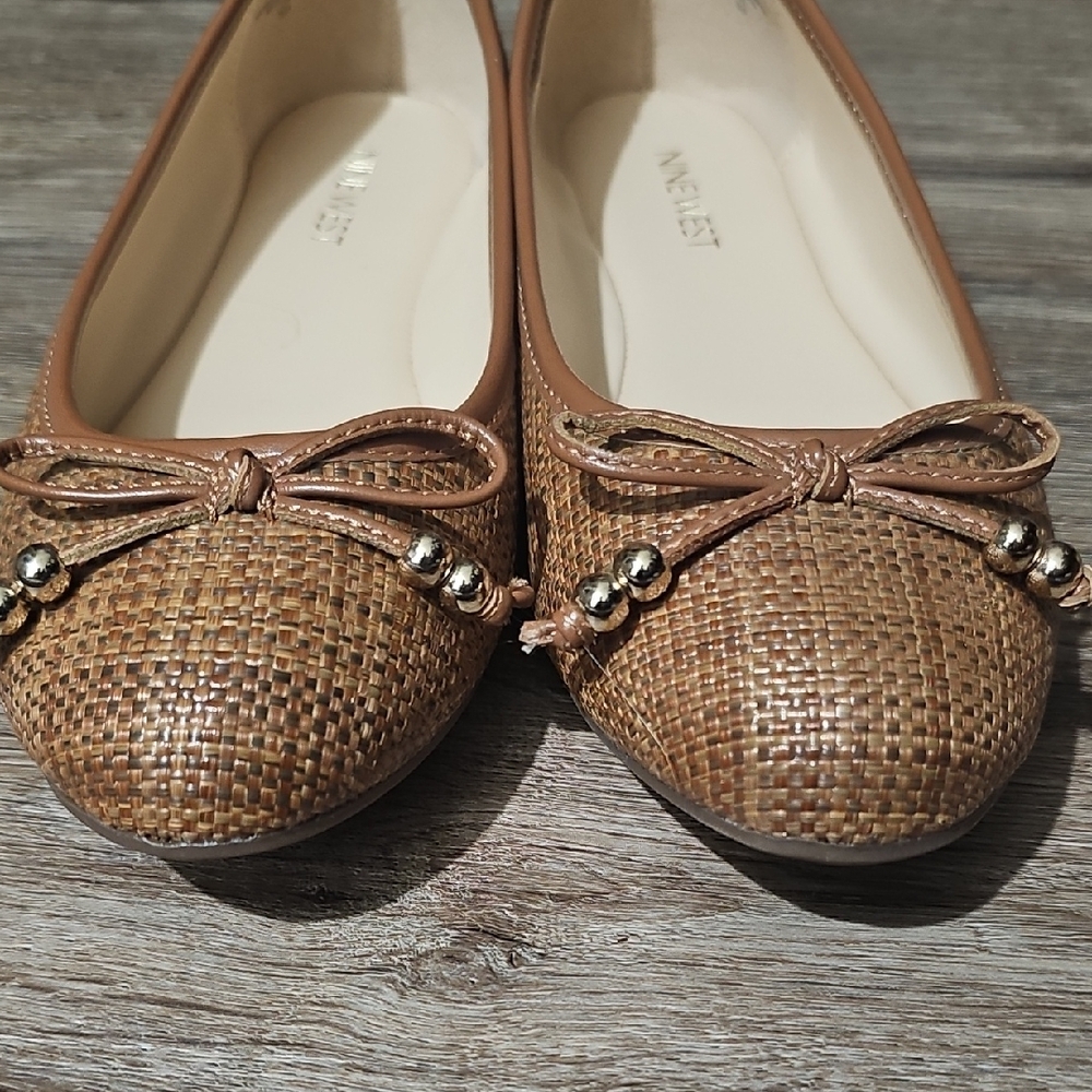 Nine West Tan Woven Flats with Bow - Picture 5 of 11